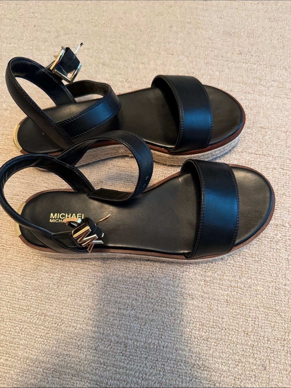 Michael Kors Black Leather Two-Strap Women's Sandals